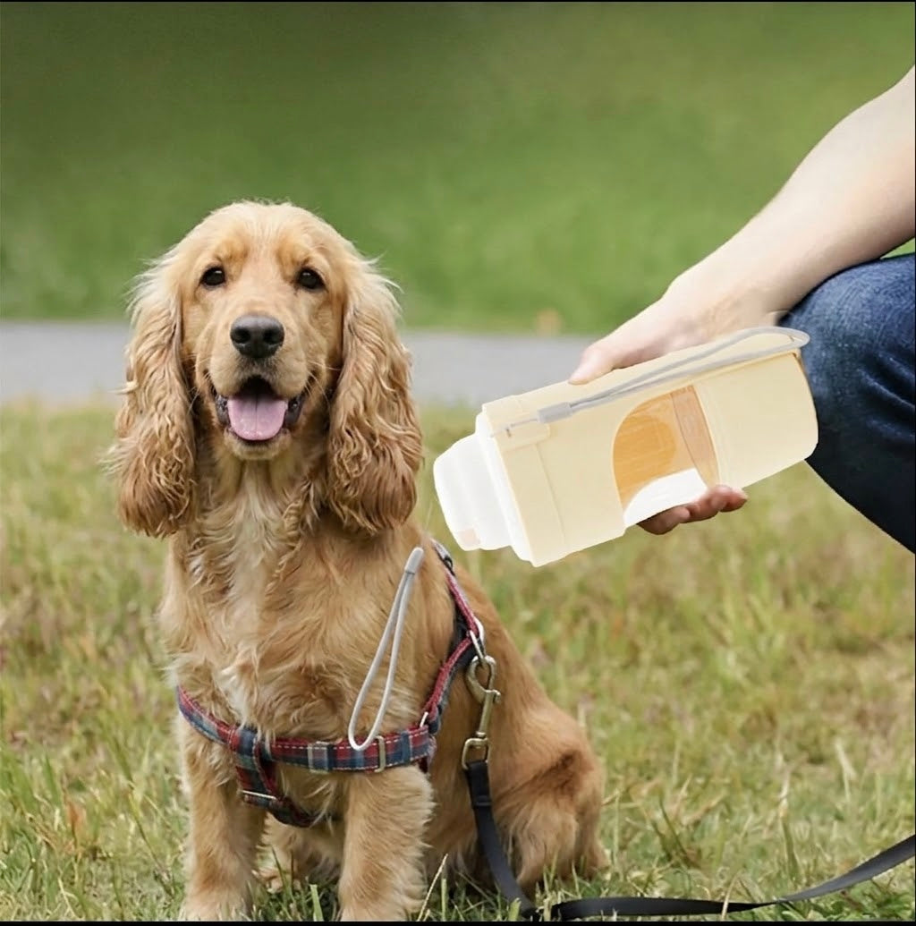 Gourde Portable 2-en-1 pour Chien — Eau & Croquettes en Balade 💧🐾